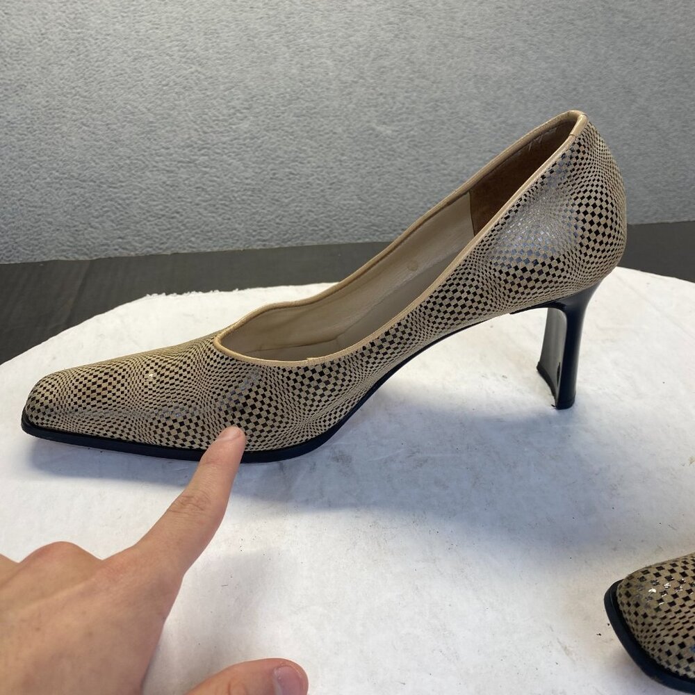 Sergio Cerruti Roma Womens Gold Leather Square Toe Heels,Size 41,Preppy - Picture 9 of 13